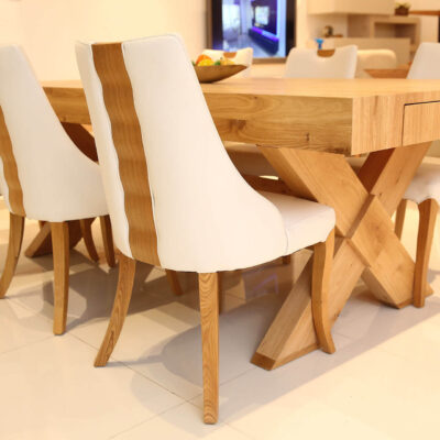 פינת אוכל - שולחן אוכל מלבני 6 כיסאות לבנים